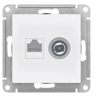 Розетка ATLASDESIGN двойная ТВ + компьютерная RJ45 категория 5Е белый Розетка ATLASDESIGN двойная ТВ + компьютерная RJ45 категория 5Е белый