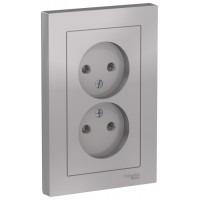 Розетка ATLASDESIGN двойная без заземления 16А в сборе алюминий