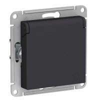 Розетка ATLASDESIGN с заземлением со шторками с крышкой 16А IP20 механизм карбон