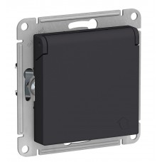 Розетка ATLASDESIGN с заземлением со шторками с крышкой 16А IP20 механизм карбон