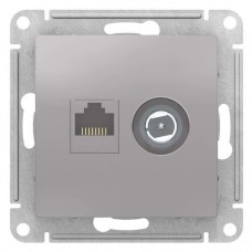 Розетка ATLASDESIGN двойная компьютерная+ТВ RJ45+TV категория 5E механизм алюминий