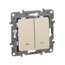 Выключатель двухклавишный с подсветкой - Etika - 10 A - 250 В~ - слоновая кость