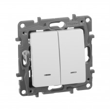 Выключатель двухклавишный с подсветкой - Etika - 10 A - 250 В~ - белый