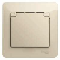 GLOSSA Розетка 1м с заземлением со шторками с крышкой в сборе бежевая