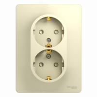 GLOSSA Розетка 2м с заземлением со шторками в сборе бежевая