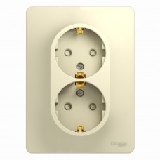 GLOSSA Розетка 2м с заземлением со шторками в сборе бежевая