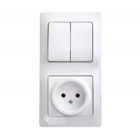 GLOSSA Блок: розетка+выключатель двухклавишный белый