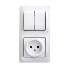 GLOSSA Блок: розетка+выключатель двухклавишный белый