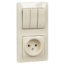 GLOSSA Блок: розетка+выключатель трехклавишный беж