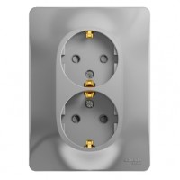 GLOSSA Розетка 2м с заземлением со шторками в сборе алюминий