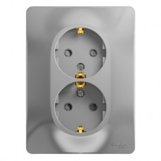 GLOSSA Розетка 2м с заземлением со шторками в сборе алюминий