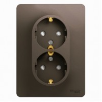 GLOSSA Розетка 2м с заземлением со шторками в сборе шоколад