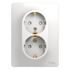GLOSSA Розетка 2м с заземлением со шторками в сборе белая