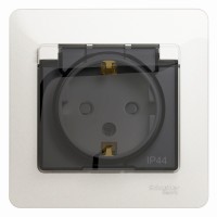 GLOSSA Розетка 1м в рамку с заземлением, со шторками, с крышкой перламутр в сборе