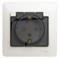 GLOSSA Розетка 1м в рамку с заземлением, со шторками, с крышкой перламутр в сборе