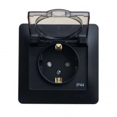 GLOSSA Розетка 1м в рамку с заземлением, со шторками, с крышкой антрацит в сборе