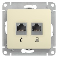 GLOSSA Розетка двойная компьютерная RJ45 + RJ45 кат.5E механизм бежевый GLOSSA Розетка двойная компьютерная RJ45 + RJ45 кат.5E механизм бежевый