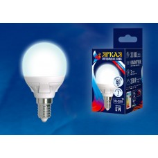 Uniel Лампа светодиодная, матовая шар LED-G45-7W/NW/E14/FR PLP01WH 4000k белый свет. Серия Яркая