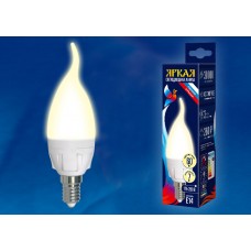 Uniel Лампа светодиодная, мат.свеча на ветр LED-CW37 7W/WW/E14/FR PLP01WH 3000k теп.бел. Серия Яркая
