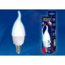 Uniel Лампа светодиодная, мат.свеча на ветру LED-CW37 7W/NW/E14/FR PLP01WH 4000k бел. Серия Яркая